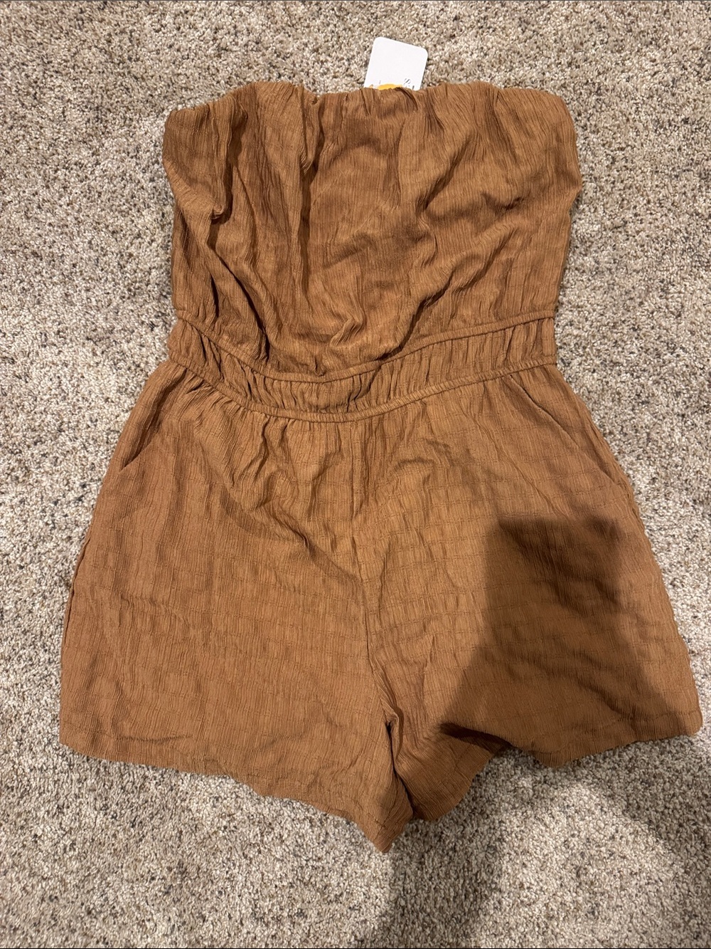 Ces Femme Strapless Rust-Tone Linen-Blend Romper